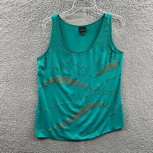 Worthington Womens Top Medium‎ Green Sleeveless Embellished Pullover Shirt